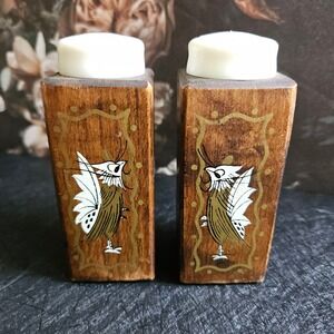 Vintage Wooden Made In Japan‎ Fighting Roosters Salt and Pepper Shaker Set